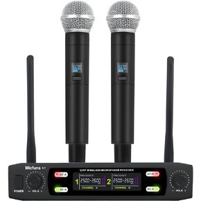 نظام ميكروفونات K7 بروفيشنال اللاسلكي 2 محمول VHF 230-250 ميجاهرتز 100 متر للكاريوكي والحفلات والكلام in Kuwait