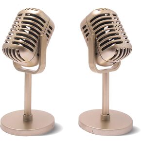 Lsenrioy 2 قطعة نموذج دعائم ميكروفون قديم، ميكروفون عتيق مع نموذج حامل، ميكروفون بلاستيكي مزيف عتيق دعامة ميكروفون للعب الأدوار التنكرية لتزيين الطاولة (ذهبي) in Kuwait