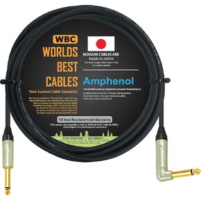 WORLDS BEST CABLES 12 Foot - Guitar Bass Instrument Cable Custom Made Using Mogami 2524 Wire and Amphenol QM2R-AU & QM2P-AU ¼ Inch (6.35mm) Gold TS Connectors in Saudi Arabia