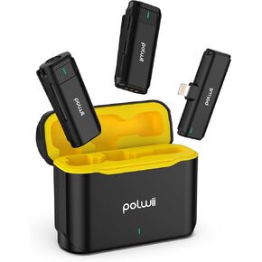 ميكروفونات POLWII اللاسلكية Lavalier لأجهزة iPhone 2 Pack مع علبة شحن، إلغاء الضوضاء التكيفي، وقت العمل 32 ساعة، 165FT 2.4G ميكروفون طية صدر السترة لتسجيل الفيديو، Podcast YouTube Tiktok in Kuwait