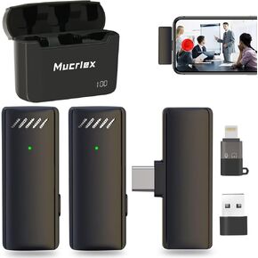 Mucrlex Wireless Microphones, Mini Microphones with 2 Convertible adapters for iPhone iPad Android PC in Video Vlog Recording Interview. (Black) in Saudi Arabia
