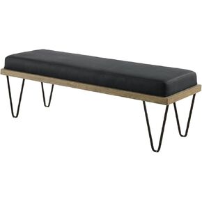 Benjara BM233232 16 x 47.5 x 15.75 in. Leatherette Padded Bench with Hairpin Legs, Gray in Kuwait