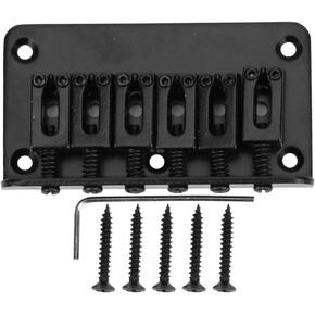 6-Strings Fixed Bridge Electric Guitar Hardtail Saddle Bridge Replacement Parts with Wrench 78mm (Black)