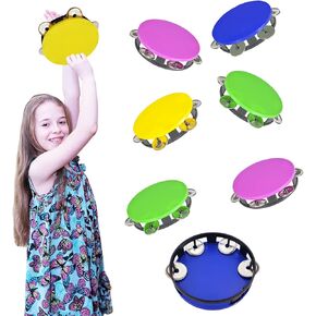 The Dreidel Company Tambourines for Kids Hand Held, 5.5" Inch Tambourine Assorted Colors, Ring Metal Jingles Percussion Musical Educational Hand Instrument, Party Kids Band (3-Pack)