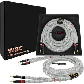 WORLDS BEST CABLES 6 Foot Ultimate - 12 AWG - Ultra-Pure OFC - Premium Audiophile HiFi Bi-Amp Speaker Cable Pair with Eminence Gold Banana Plugs & Silver Tweed Jacket in Kuwait