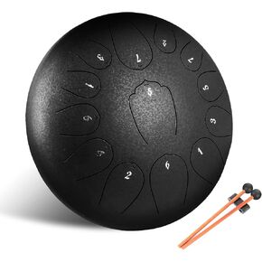 WANGSAN Steel Tongue Drum, 13 Notes 12 Inches C-Key,Handpan Drum Percussion Instrument for Beginner meditation healing Concert Yoga (Black) (Steel Drum-3) in Kuwait