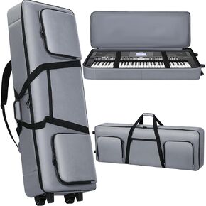76 key Keyboard Case with Wheels (Interior Size: 50.4"x18.1"x6.3") | 76 Key Keyboard Rolling Bag Padded with Soft Handle & Padded Shoulder Strap | Portable 76 Key Keyboard Case Roller Bag (Gray) in Kuwait
