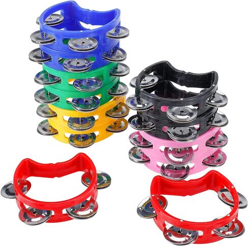 باتيور اجراس الدف اليدوية، 12 قطعة من الدف الايقاعي الموسيقي البلاستيكي مع 4 اجراس ودف معدنية in Kuwait