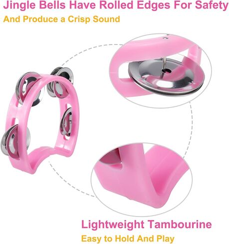 باتيور اجراس الدف اليدوية، 12 قطعة من الدف الايقاعي الموسيقي البلاستيكي مع 4 اجراس ودف معدنية in Kuwait