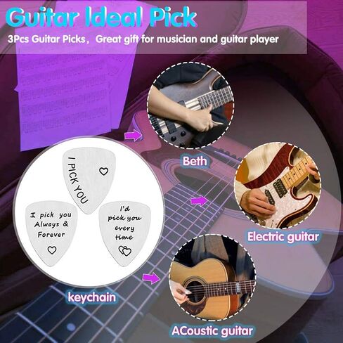 3Pcs Guitar Picks,I Pick You& I'd Pick You Every Time&I Pick You Always&Forever Guitar Pick Gift for Him Musician Husband Boyfriend Fiancé Dad in Saudi Arabia