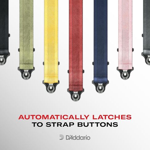 حزام جيتار بقفل تلقائي من D'Addario Accessories - ملحقات جيتار صوتي وكهربائي - قفل تلقائي سهل الاستخدام يستخدم أزرار حزام الجيتار الموجودة - نايلون - أسود in Kuwait