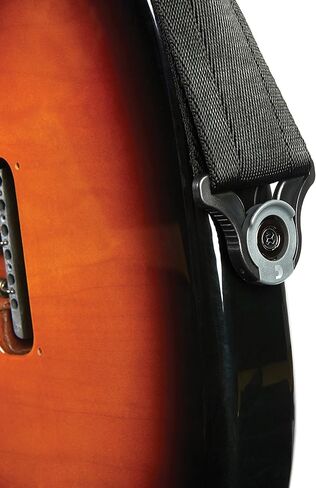 حزام جيتار بقفل تلقائي من D'Addario Accessories - ملحقات جيتار صوتي وكهربائي - قفل تلقائي سهل الاستخدام يستخدم أزرار حزام الجيتار الموجودة - نايلون - أسود in Kuwait
