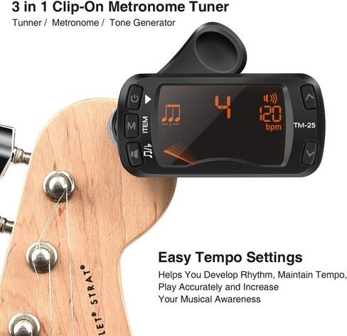 LEKATO Guitar Tuner Clip On Metronome Tuner Tone Generator 3 in 1 Multifunction Portable for All Instruments, Bass, Chromatic, Instruments, Violin and Ukulele (Battery Clipped on the Silicone Pad) in Saudi Arabia
