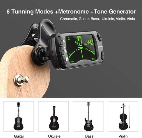 LEKATO Guitar Tuner Clip On Metronome Tuner Tone Generator 3 in 1 Multifunction Portable for All Instruments, Bass, Chromatic, Instruments, Violin and Ukulele (Battery Clipped on the Silicone Pad) in Saudi Arabia