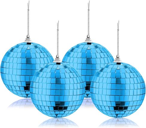 4 كرات ديسكو مرآة من Rocutus، كرة ديسكو فضية معلقة للحفلات أو تأثير ضوء DJ، ديكورات المنزل، دعامات المسرح، ملحقات الألعاب (أزرق) in Kuwait