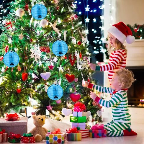 4 كرات ديسكو مرآة من Rocutus، كرة ديسكو فضية معلقة للحفلات أو تأثير ضوء DJ، ديكورات المنزل، دعامات المسرح، ملحقات الألعاب (أزرق) in Kuwait