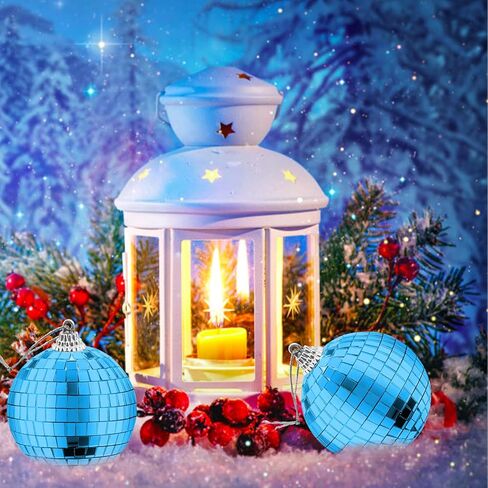 4 كرات ديسكو مرآة من Rocutus، كرة ديسكو فضية معلقة للحفلات أو تأثير ضوء DJ، ديكورات المنزل، دعامات المسرح، ملحقات الألعاب (أزرق) in Kuwait