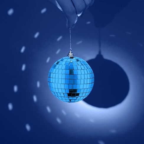 4 كرات ديسكو مرآة من Rocutus، كرة ديسكو فضية معلقة للحفلات أو تأثير ضوء DJ، ديكورات المنزل، دعامات المسرح، ملحقات الألعاب (أزرق) in Kuwait