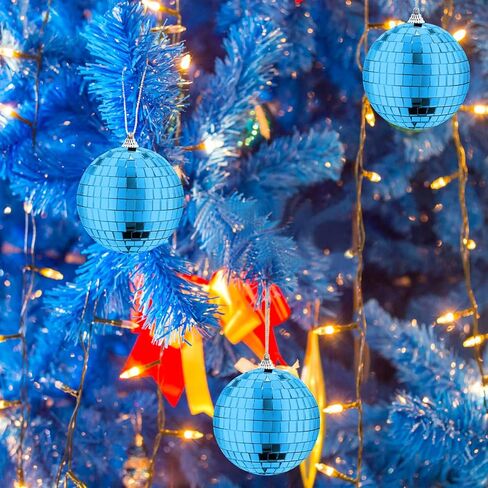 4 كرات ديسكو مرآة من Rocutus، كرة ديسكو فضية معلقة للحفلات أو تأثير ضوء DJ، ديكورات المنزل، دعامات المسرح، ملحقات الألعاب (أزرق) in Kuwait