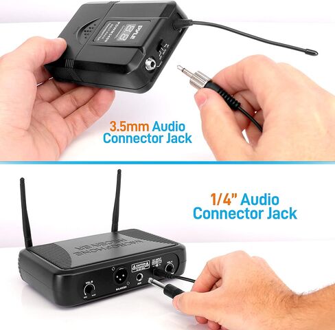 Pyle 2 Channel Wireless Microphone System - Portable UHF Digital Audio Mic Set with 2 Headset, 2 Lavalier lapel, 2 Transmitter, ¼’’ cable, power adapter - For Karaoke, PA, DJ, - PDWM3400,Black in Kuwait