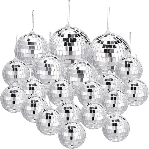 MECCANIXITY Mirror Ball, 2, 3.2, 4 Inch Disco Reflective Balls with Hanging Ring Silver Tone for DJ Club Stage Wedding Holiday Bar Party Decorations, Pack of 20 in Saudi Arabia