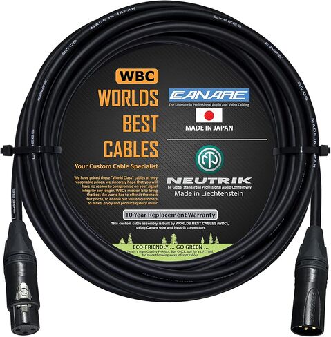 WORLDS BEST CABLES 20 Foot – Quad Balanced Microphone Cable Custom Made Using Canare L-4E6S Wire and Neutrik Gold NC3MXX-B Male & NC3FXX-B Female XLR Plugs in Saudi Arabia