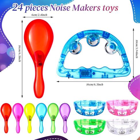 Libima 24 Pcs LED Light up Tambourine Tambourin and Mini Maracas Musical Kid Adult Handheld Plastic Tambourine Bell LED Flashing Shaker Neon Mexican Decor Noisemaker for Easter Party Favor Birthday in Saudi Arabia