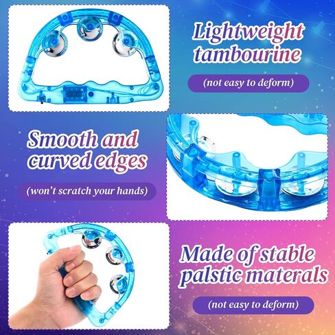 Libima 24 Pcs LED Light up Tambourine Tambourin and Mini Maracas Musical Kid Adult Handheld Plastic Tambourine Bell LED Flashing Shaker Neon Mexican Decor Noisemaker for Easter Party Favor Birthday in Saudi Arabia