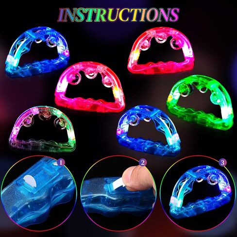 Libima 24 Pcs LED Light up Tambourine Tambourin and Mini Maracas Musical Kid Adult Handheld Plastic Tambourine Bell LED Flashing Shaker Neon Mexican Decor Noisemaker for Easter Party Favor Birthday in Saudi Arabia