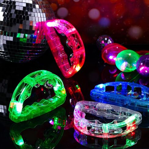 Libima 24 Pcs LED Light up Tambourine Tambourin and Mini Maracas Musical Kid Adult Handheld Plastic Tambourine Bell LED Flashing Shaker Neon Mexican Decor Noisemaker for Easter Party Favor Birthday in Saudi Arabia