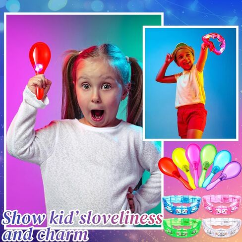 Libima 24 Pcs LED Light up Tambourine Tambourin and Mini Maracas Musical Kid Adult Handheld Plastic Tambourine Bell LED Flashing Shaker Neon Mexican Decor Noisemaker for Easter Party Favor Birthday in Saudi Arabia