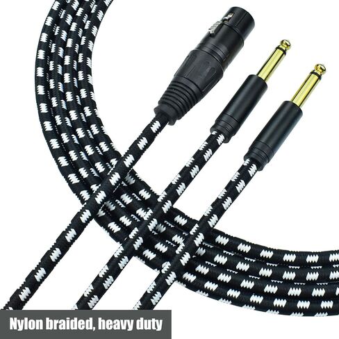 Mugteeve XLR أنثى إلى كابل مقسم مزدوج 1/4، 10 أقدام أنثى XLR إلى مزدوج ربع بوصة TS كابل أحادي الاختراق Y، مجدول من النايلون عالي التحمل، محمي OFC، للخلاط، شاشة الاستوديو، واجهة الصوت in Kuwait