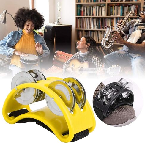 Foot Tambourine with Double Row for Cajon Box Drum Companion Accessory(Yellow) in Saudi Arabia