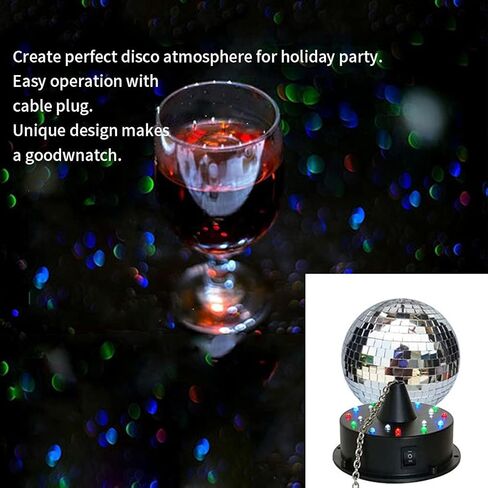 هوت وين كرة مراة باضاءة ديسكو مقاس 8 انش مع محرك واضاءة LED بالوان الفضاء اللوني ار جي بي، مجموعة اضواء سبوت دوارة لتزيين غرفة الحفلات والمسرح والدي جيه in Kuwait