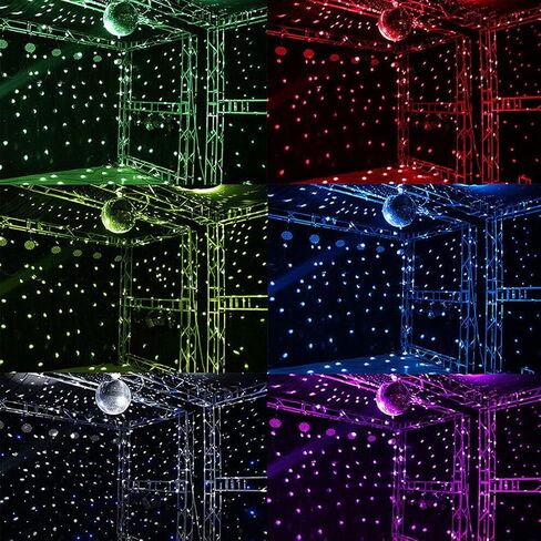 هوت وين كرة مراة باضاءة ديسكو مقاس 8 انش مع محرك واضاءة LED بالوان الفضاء اللوني ار جي بي، مجموعة اضواء سبوت دوارة لتزيين غرفة الحفلات والمسرح والدي جيه in Kuwait