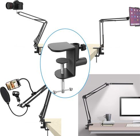 Large Desk Clamp Mount Replacement for Microphone Suspension Boom Scissor Arm, Table C Clip for Desktop Overhead Camera Tripod Mic Stand Lamp Base, Fits Up to 2.36 inch 6cm Thickness in Kuwait