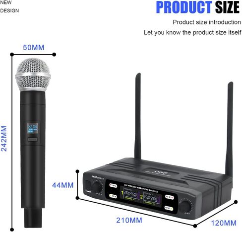 نظام ميكروفونات K7 بروفيشنال اللاسلكي 2 محمول VHF 230-250 ميجاهرتز 100 متر للكاريوكي والحفلات والكلام in Kuwait