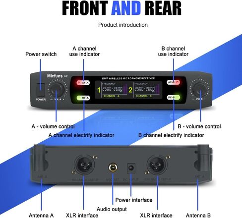 نظام ميكروفونات K7 بروفيشنال اللاسلكي 2 محمول VHF 230-250 ميجاهرتز 100 متر للكاريوكي والحفلات والكلام in Kuwait