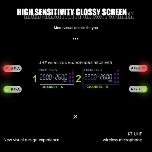 نظام ميكروفونات K7 بروفيشنال اللاسلكي 2 محمول VHF 230-250 ميجاهرتز 100 متر للكاريوكي والحفلات والكلام in Kuwait
