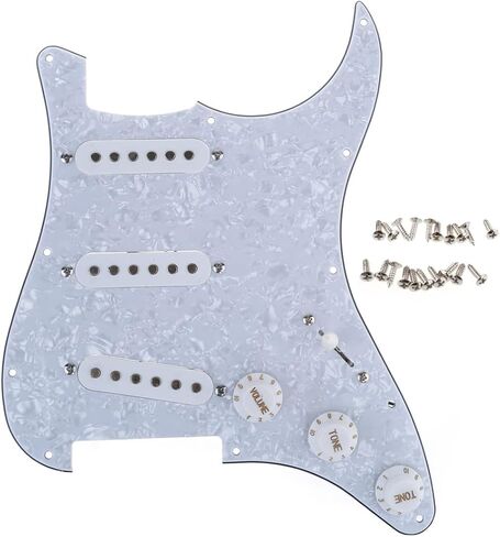Musiclily SSS 11 Hole Loaded Prewired Strat Pickguard ST Guitar Scratch Plate with Single Coil Pickups Set for Squier Stratocaster Style Electric Guitar, Black in Saudi Arabia