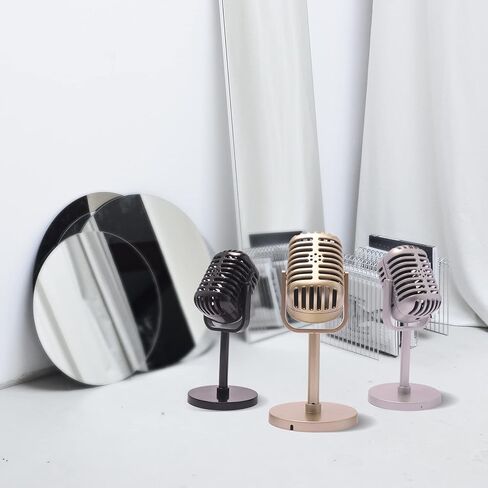 Lsenrioy 2 قطعة نموذج دعائم ميكروفون قديم، ميكروفون عتيق مع نموذج حامل، ميكروفون بلاستيكي مزيف عتيق دعامة ميكروفون للعب الأدوار التنكرية لتزيين الطاولة (ذهبي) in Kuwait