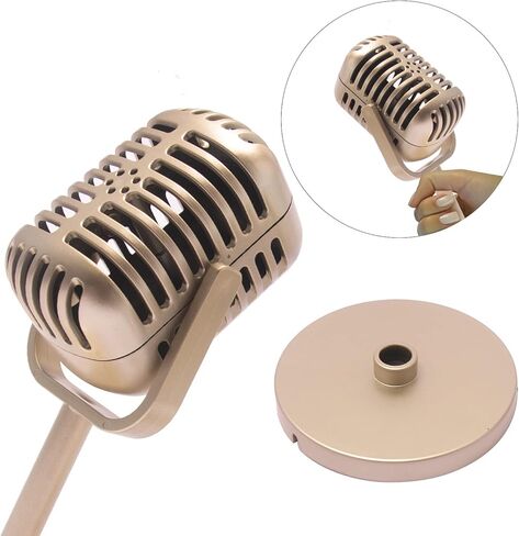 Lsenrioy 2 قطعة نموذج دعائم ميكروفون قديم، ميكروفون عتيق مع نموذج حامل، ميكروفون بلاستيكي مزيف عتيق دعامة ميكروفون للعب الأدوار التنكرية لتزيين الطاولة (ذهبي) in Kuwait