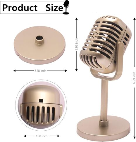 Lsenrioy 2 قطعة نموذج دعائم ميكروفون قديم، ميكروفون عتيق مع نموذج حامل، ميكروفون بلاستيكي مزيف عتيق دعامة ميكروفون للعب الأدوار التنكرية لتزيين الطاولة (ذهبي) in Kuwait