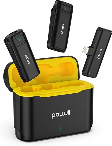 ميكروفونات POLWII اللاسلكية Lavalier لأجهزة iPhone 2 Pack مع علبة شحن، إلغاء الضوضاء التكيفي، وقت العمل 32 ساعة، 165FT 2.4G ميكروفون طية صدر السترة لتسجيل الفيديو، Podcast YouTube Tiktok in Kuwait