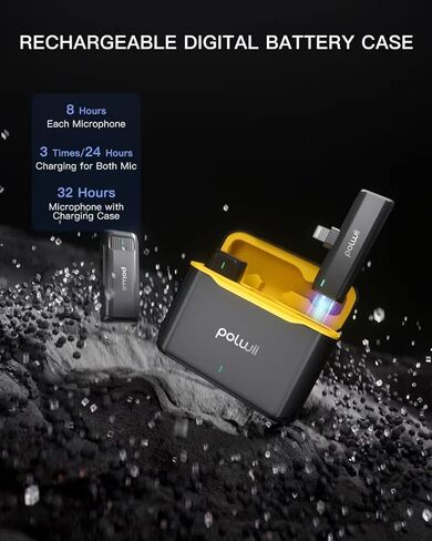 ميكروفونات POLWII اللاسلكية Lavalier لأجهزة iPhone 2 Pack مع علبة شحن، إلغاء الضوضاء التكيفي، وقت العمل 32 ساعة، 165FT 2.4G ميكروفون طية صدر السترة لتسجيل الفيديو، Podcast YouTube Tiktok in Kuwait