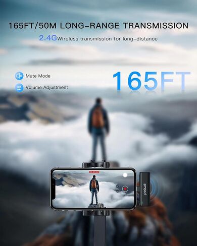 ميكروفونات POLWII اللاسلكية Lavalier لأجهزة iPhone 2 Pack مع علبة شحن، إلغاء الضوضاء التكيفي، وقت العمل 32 ساعة، 165FT 2.4G ميكروفون طية صدر السترة لتسجيل الفيديو، Podcast YouTube Tiktok in Kuwait