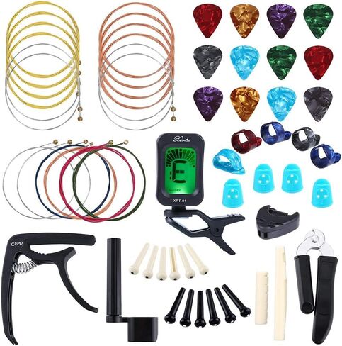 Auihiay 58 PCS Guitar Accessories Kit Including Guitar Strings, Picks, Capo, Thumb Finger Picks, String Winder, Bridge Pins, Pin Puller, Pick Holder, Finger Protect in Saudi Arabia