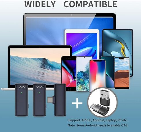 Mucrlex Wireless Microphones, Mini Microphones with 2 Convertible adapters for iPhone iPad Android PC in Video Vlog Recording Interview. (Black) in Saudi Arabia