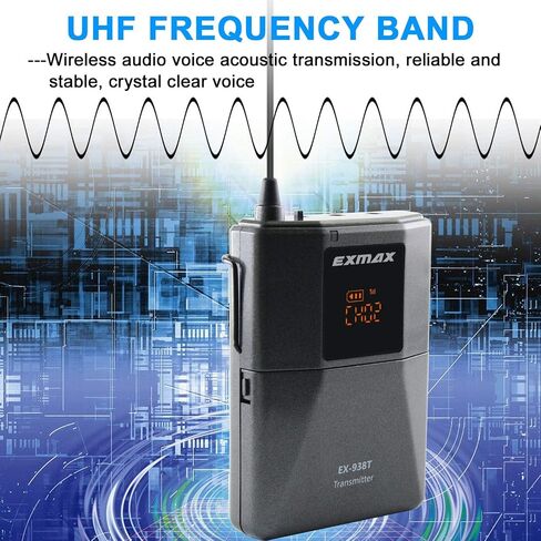 EXMAX EX-938 Wireless Headset Microphone Tour Guide System Interpreter Transmitter Translator in Your Ear for Church Translation Simultaneous Interpretation (UHF-938-SingleTransmitter) in Saudi Arabia