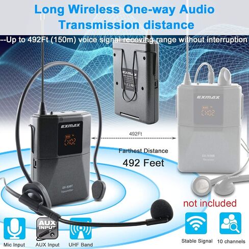 EXMAX EX-938 Wireless Headset Microphone Tour Guide System Interpreter Transmitter Translator in Your Ear for Church Translation Simultaneous Interpretation (UHF-938-SingleTransmitter) in Saudi Arabia